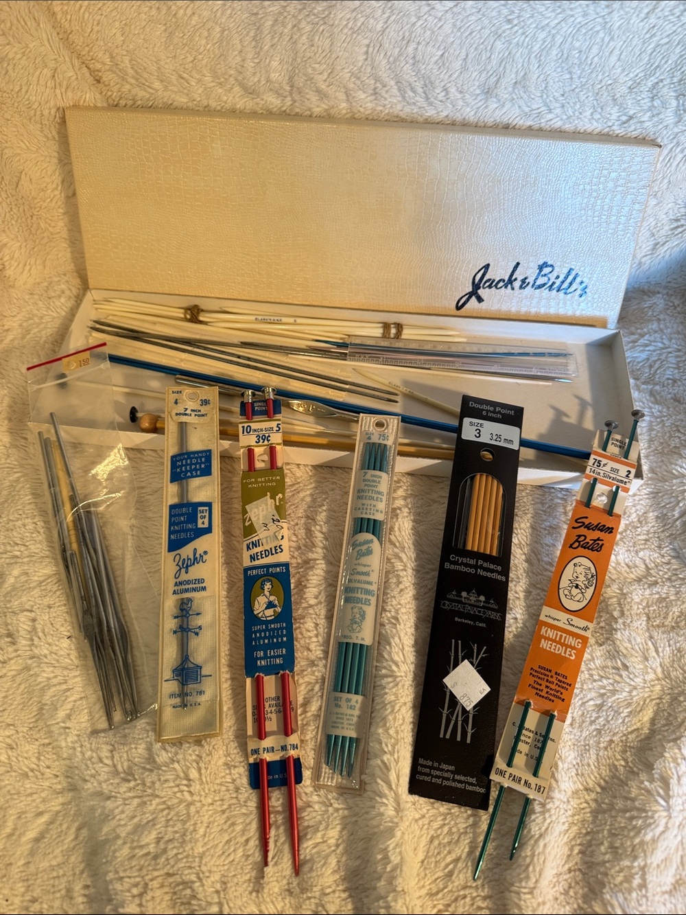 Vintage Knitting Needle Lot Susan Bates Zephr Crystal Palace Bamboo Aluminum DIY